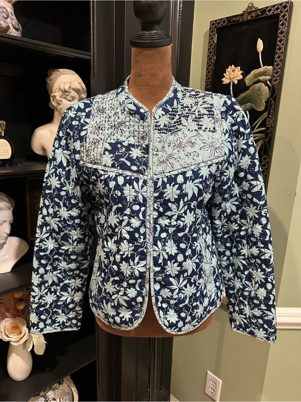 Anthropologie Leifsdottir Blue Floral Quilted Boho Jacket – Size 8